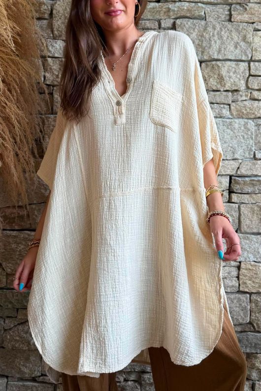 Tasha Cushion Cotton Oversized Shirt Tunic Vanilla